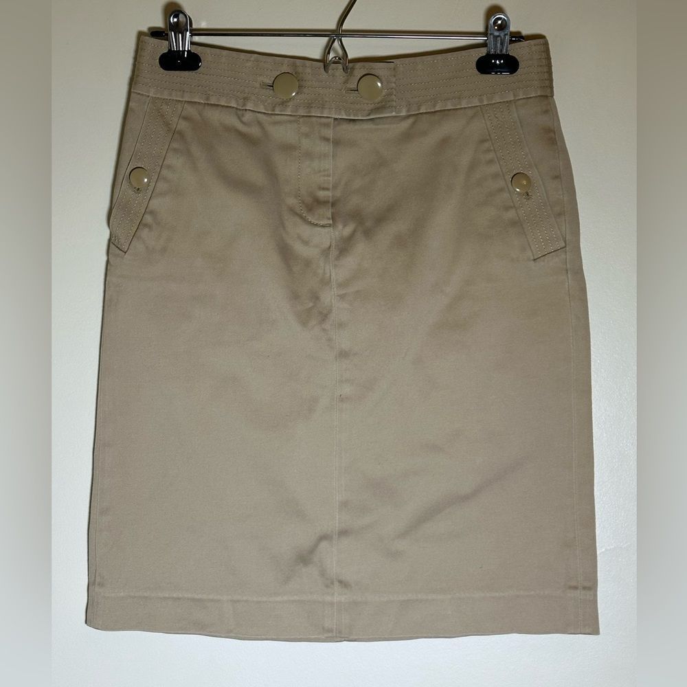J Crew Women's pencil skirt tan size 2 mini with pockets cotton spandex blend